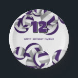 purple gray volleyballs kids birthday party papieren bordje<br><div class="desc">This volleyball themed birthday party paper plate is fully customizable and features clusters of purple,  gray and white volleyballs at the top and bottom edges - personalize with your custom text - by katz_d_zynes</div>