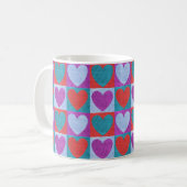 Purple Green and Red Checked Heart Pattern Koffiemok (Voorkant links)