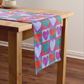 Purple Green and Red Checked Heart Pattern Korte Tafelloper (Voorbeeld)