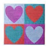 Purple Green and Red Checked Heart Pattern Tegeltje (Voorkant)