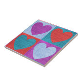 Purple Green and Red Checked Heart Pattern Tegeltje (Zijkant)