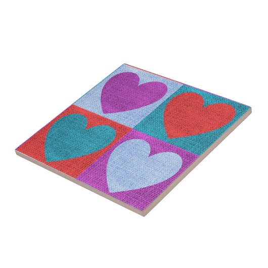 Purple Green and Red Checked Heart Pattern Tegeltje (Zijkant)