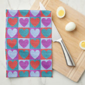 Purple Green and Red Checked Heart Pattern Theedoek (Quarter Fold)