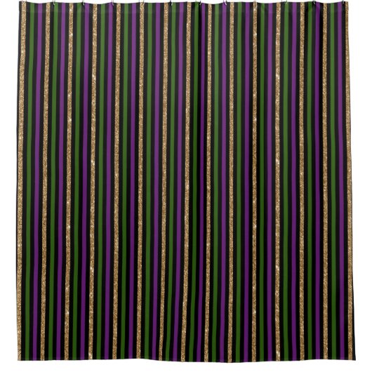 Purple, Green, Black, Faux Gold Stripes Mardi Gras Douchegordijn (Voorkant)