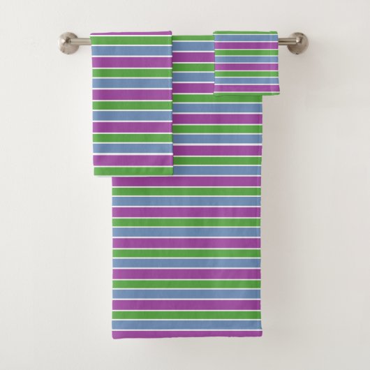 Purple Green Blue Striped Bad Handdoek (Insitu)