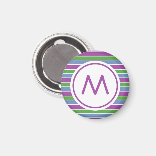 Purple Green Blue Striped Monogram Magneet (Voorkant / Achterkant)