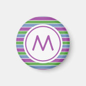 Purple Green Blue Striped Monogram Magneet (Voorkant)