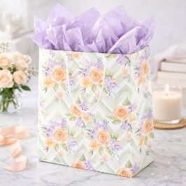 Purple Green Elegant Watercolor Floral Chevron Medium Cadeauzakje