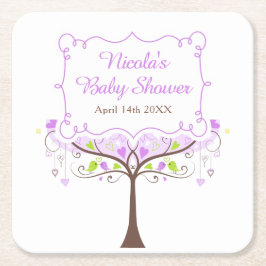 Purple & Green Floral Bird Baby Shower Kartonnen Onderzetters