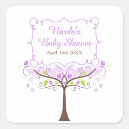 Purple & Green Floral Bird Baby Shower  Vierkante Sticker