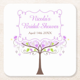 Purple & Green Floral Bird Bridal Shower Kartonnen Onderzetters