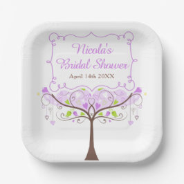 Purple & Green Floral Bird Bridal Shower Papieren Bordje