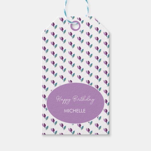 Purple Green Floral Watercolor Hand-painted Cadeaulabel (Voorkant)