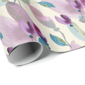 Purple Green Floral Watercolor Hand-painted Cadeaupapier (Rol Hoek)