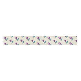 Purple Green Floral Watercolor Hand-painted Grosgrain Lint