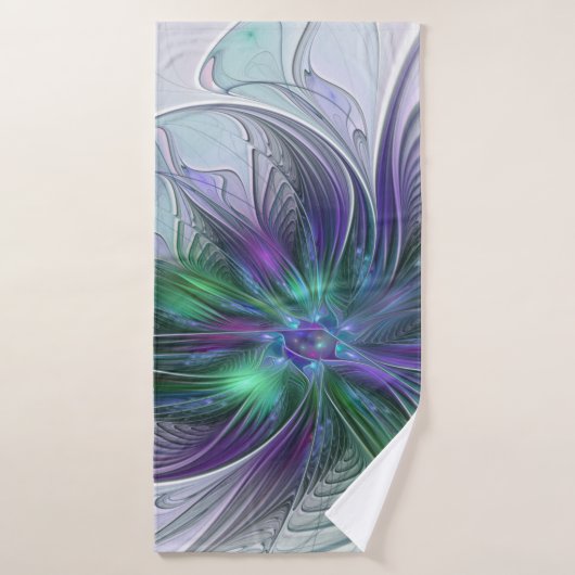 Purple Green Flower Modern Abstract Art Fractal Badhanddoek (Badhanddoek)