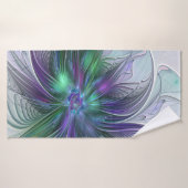 Purple Green Flower Modern Abstract Art Fractal Badhanddoek (Badhanddoek)