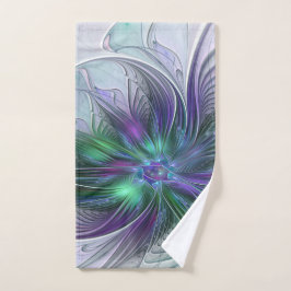 Purple Green Flower Modern Abstract Art Fractal Handdoek