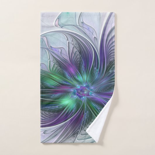 Purple Green Flower Modern Abstract Art Fractal Handdoek (Handdoek)