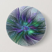 Purple Green Flower Modern Abstract Art Fractal Ronde Button 7,6 Cm (Voorkant)
