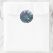 Purple Green Flower Modern Abstract Art Fractal Ronde Sticker (Tas)