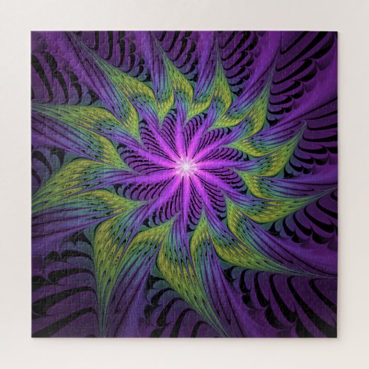 Purple Green Flower Modern Abstract Fractal Art Legpuzzel (Verticaal)