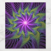 Purple Green Flower Modern Abstract Fractal Art Wijn Etiket (Enkel label)