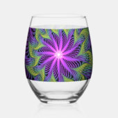 Purple Green Flower Modern Abstract Fractal Art Wijnglas Zonder Voet (Achterkant)