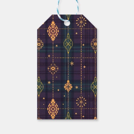 PURPLE GREEN GOLD CHRISTMAS PLAID PATTERN CADEAULABEL (Voorkant)