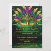 Purple Green Gold Masks Mardi Gras Birthday Party Kaart (Voorkant)