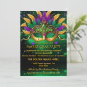 Purple Green Gold Masks Mardi Gras Birthday Party Kaart (Staand voorkant)