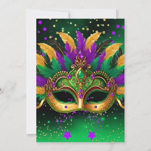 Purple Green Gold Masks Mardi Gras Birthday Party Kaart (Achterkant)
