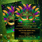 Purple Green Gold Masks Mardi Gras Birthday Party Kaart