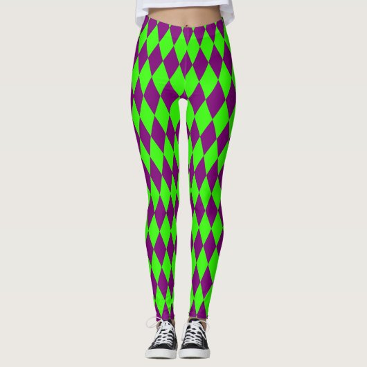 Purple Green Harlequin Checkered Design Leggings (Voorkant)