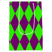 Purple Green Harlequin Checkered Design  Medium Cadeauzakje (Achterkant)