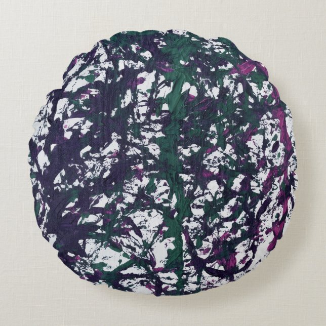 Purple, Green, Pink, Marble artwork Rond Kussen (Voorkant)