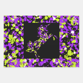 Purple Green Unicorn Splattered Paint Inpakpapier Vel