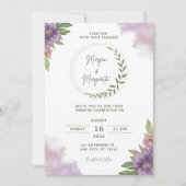 Purple & Green Watercolor Wedding Invitation Kaart (Voorkant)