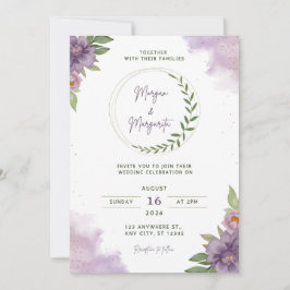 Purple & Green Watercolor Wedding Invitation Kaart