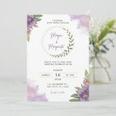 Purple & Green Watercolor Wedding Invitation Kaart (Staand voorkant)