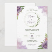Purple & Green Watercolor Wedding Invitation Kaart (Voorkant / Achterkant)
