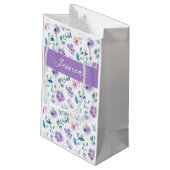 Purple Green Watercolor Wildflower Monogram Name Klein Cadeauzakje (Achterkant Gekanteld)