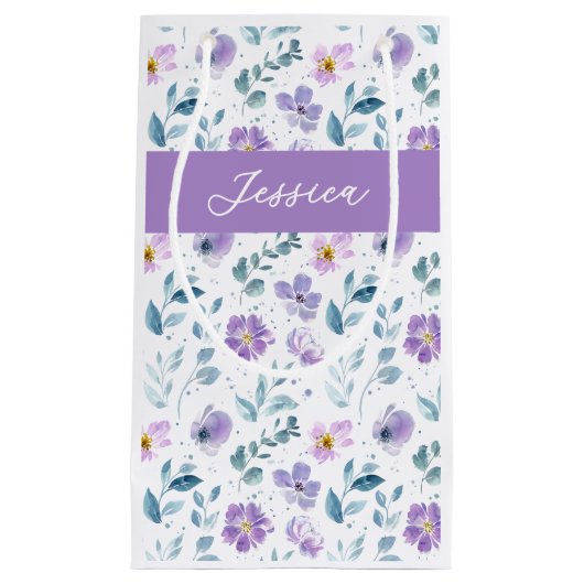 Purple Green Watercolor Wildflower Monogram Name Klein Cadeauzakje (Voorkant)