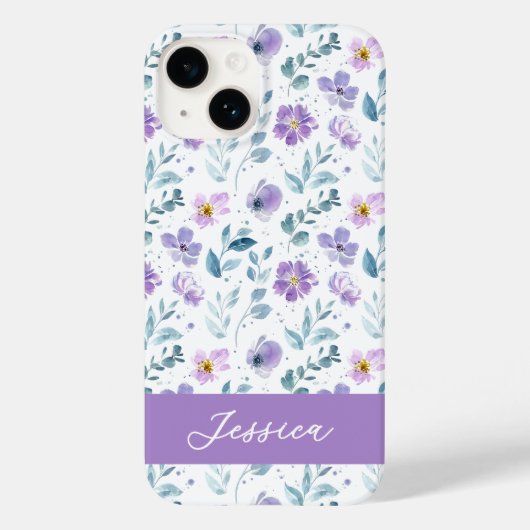 Purple Green Watercolor Wildflower Name Case-Mate iPhone Case (Achterkant)