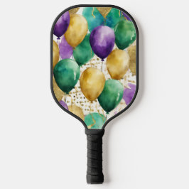 PURPLE GREEN YELLOW MARDI GRAS BALLOONS PICKLEBALL PADDLE