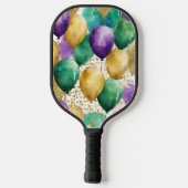PURPLE GREEN YELLOW MARDI GRAS BALLOONS PICKLEBALL PADDLE (Achterkant)