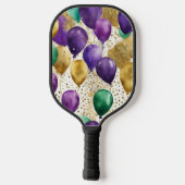 PURPLE GREEN YELLOW MARDI GRAS BALLOONS PICKLEBALL PADDLE (Achterkant)