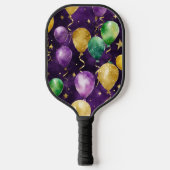 PURPLE GREEN YELLOW MARDI GRAS BALLOONS PICKLEBALL PADDLE (Voorkant)