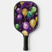 PURPLE GREEN YELLOW MARDI GRAS BALLOONS PICKLEBALL PADDLE (Achterkant)