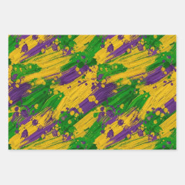 PURPLE GREEN YELLOW MARDI GRAS BRUSH STROKES INPAKPAPIER VEL